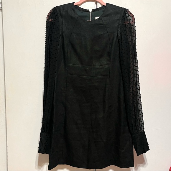 Veronica Beard Black Linen Mini Dress with Removable Swiss Dot Sleeves - Picture 6 of 14